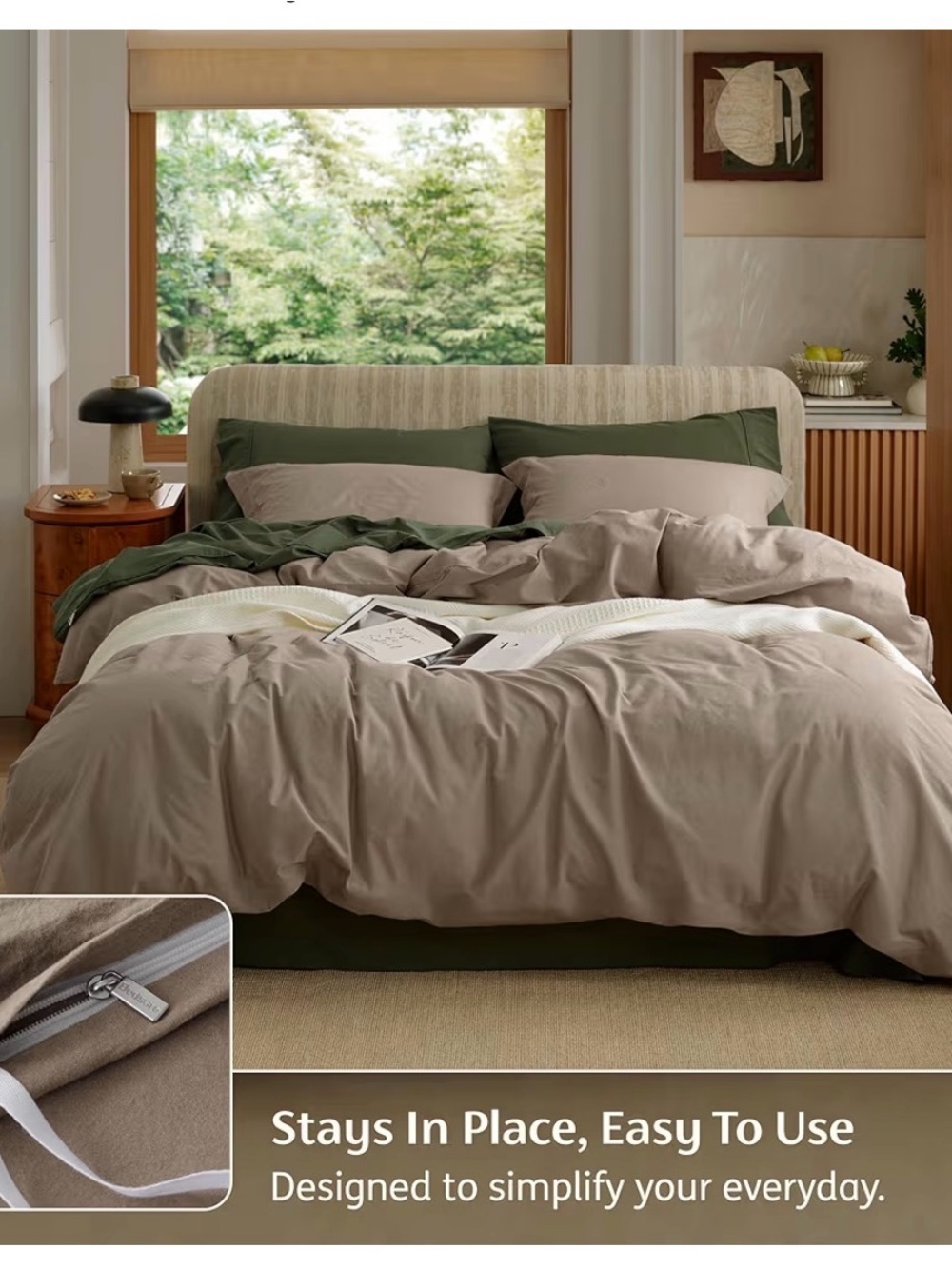 Bedsure Cotton Taupe King Duvet Cover Set